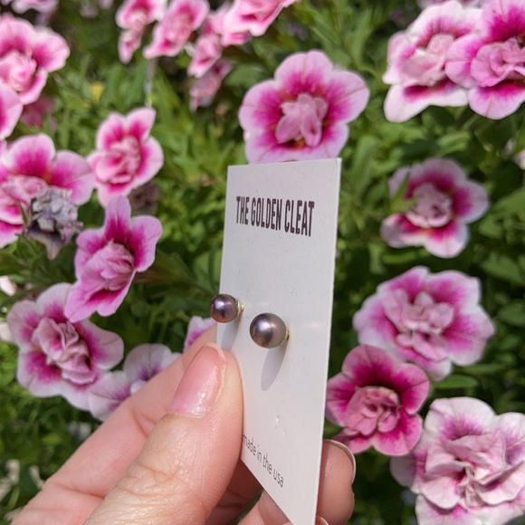 Lavender pearl earrings by The Golden Cleat - Picture 2 of 3